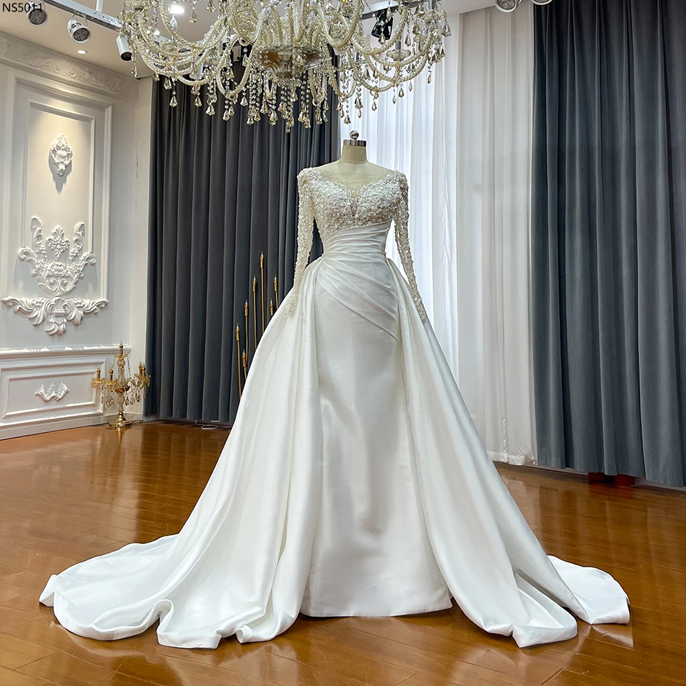 تخصيص NS5011 أماندا فستان الزفاف حورية البحر الساتان مع تنورة قابلة للإزالة #1