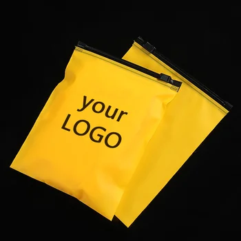 50 pz/pezzo giallo smerigliato abbigliamento imballaggio borsa parrucca cerniera borsa calzini biancheria intima cosmetici sacchetto di immagazzinaggio stampato con logo