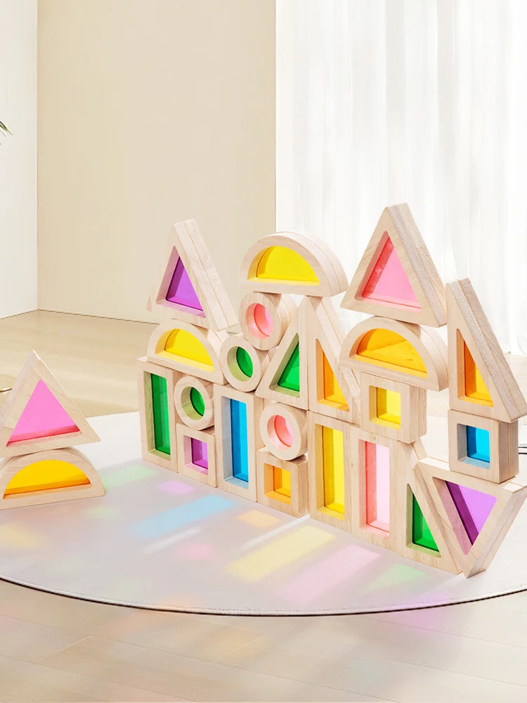 

Transparent Acrylic Wooden Sensory Visual Rainbow Colored Big Particle Building Blos Early Eon Toys Montori Edu...