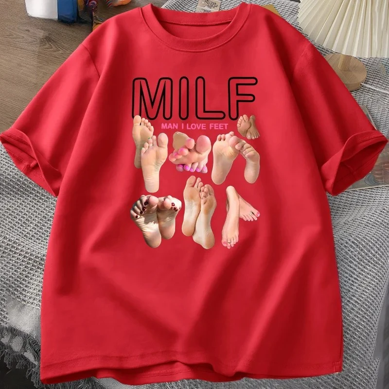 مضحك MILF رجل أنا أحب أقدام تي شيرت مطبوع الجرافيك تي شيرت عالية الجودة الرجال والنساء قصيرة الأكمام تي شيرت الرجال ملابس رياضية