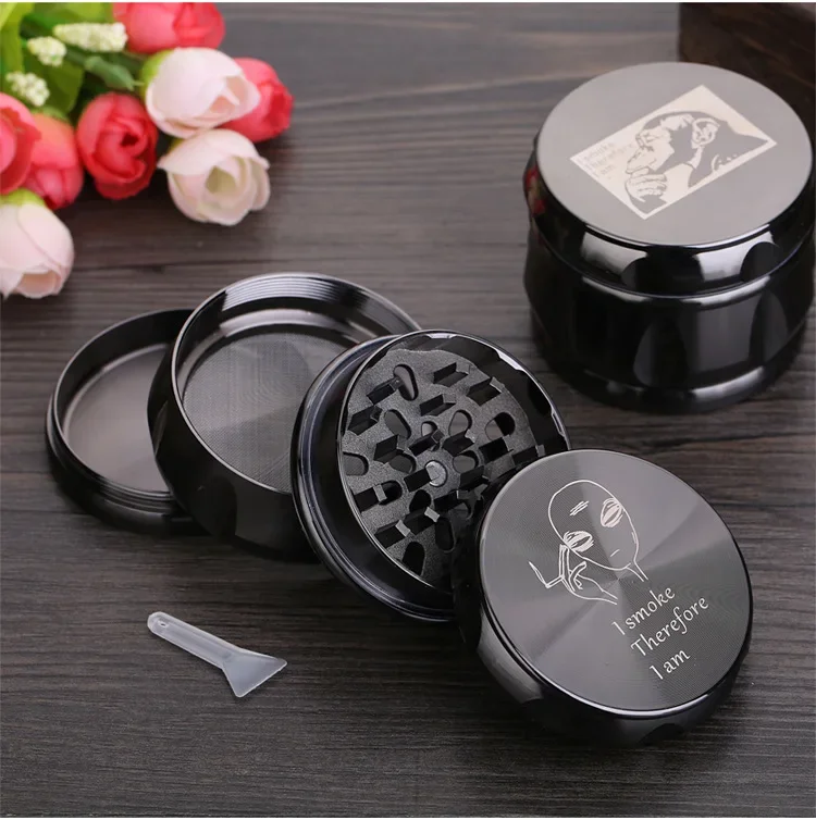 Black custom made Portable 40mm Diameter 4 Layers Tobacco Grinder Zinc Alloy Herb Crusher for Smoking Accessorie Household Tools