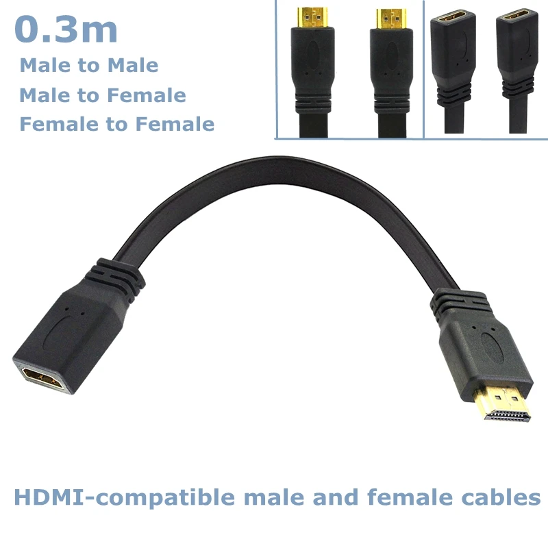 For Computer Monitors Gold-plated HDMI-Compatible With Flat Male Female Extended HD Cable, Version 1.4 Supports 3D 1080p