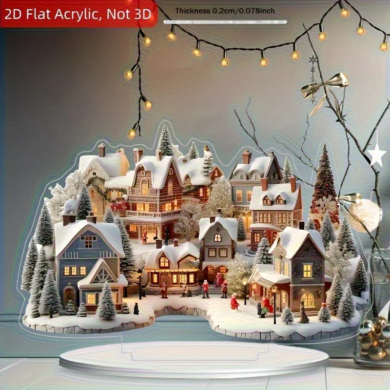 2D Enchanting Winter Wonderland Acrylic Tabletop Ornament Xmas Village Motif Ideal Household Workplace Holiday Decor Perfect