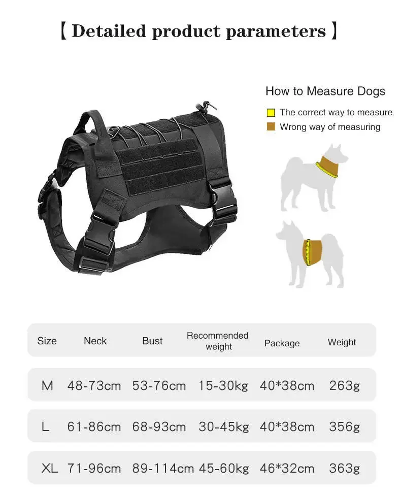 Verstelbaar nylon borstvest met snelle ontgrendeling, camouflage, tactisch hondenharnas voor kleine, middelgrote en grote honden