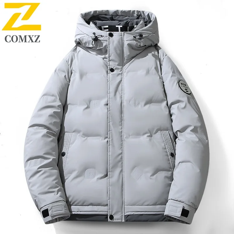 COMXZ Mens Down Jacket Casual Hooded Outdoor Mountaineering Warm Parka Solid Color Slim Fit Comfortable Lightweight Winter Coat