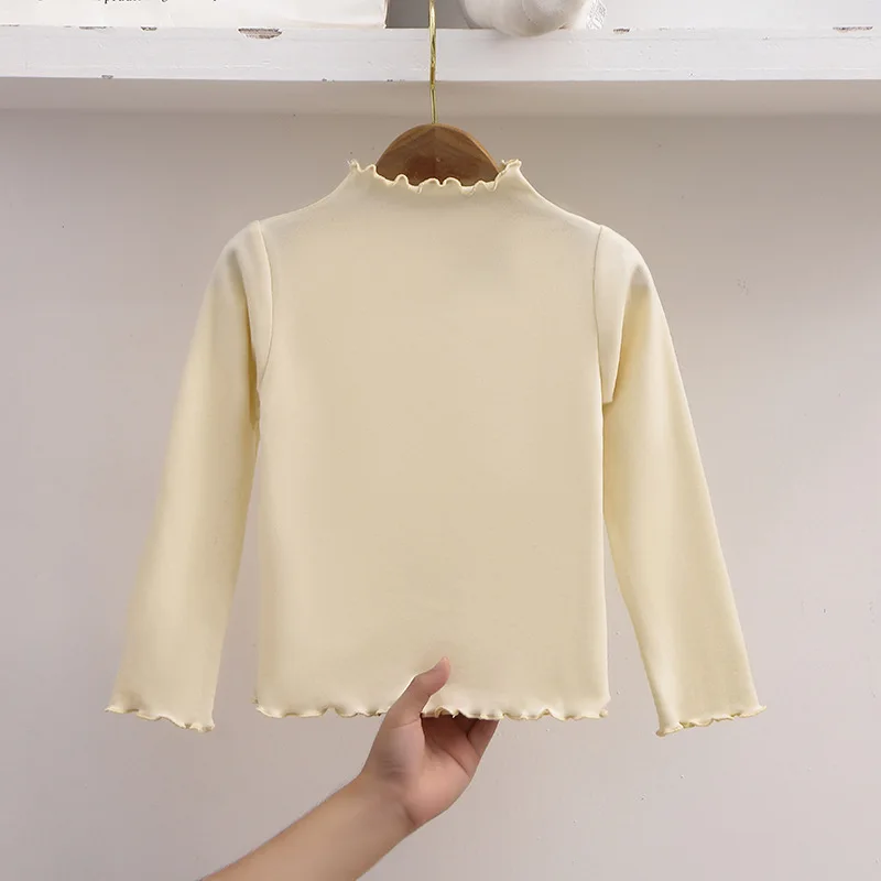 Base shirt: autumn and winter children's trend, fungus, solid color long-sleeved T-shirt, medium and large children's versatile