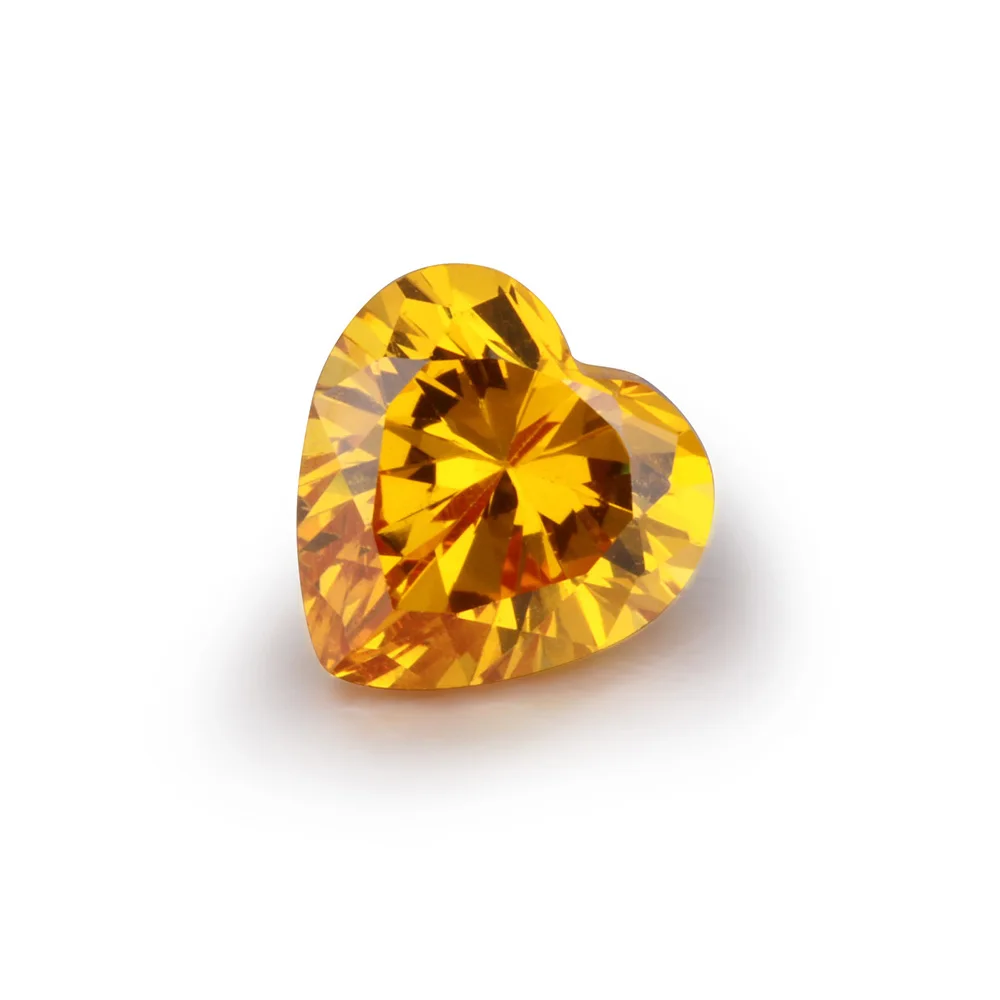 

5A Lab Grown Yellow Diamond Heart Shaped Cubic Zirconia Gemstone for Crafting Ring