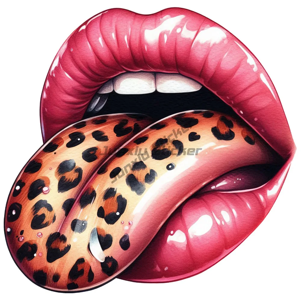

Sexy Lips Sticker Beautiful Woman Drama Girl Biting Mouth Dripping Leopard Camping Accessories For Suv Motorcycle