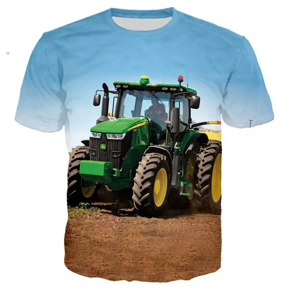 2023 Kawaii 3D Print Car Tractor Kids T Shirt Summer Fashion Cartoon Casual Boy Girl Unisex Children's Clothing