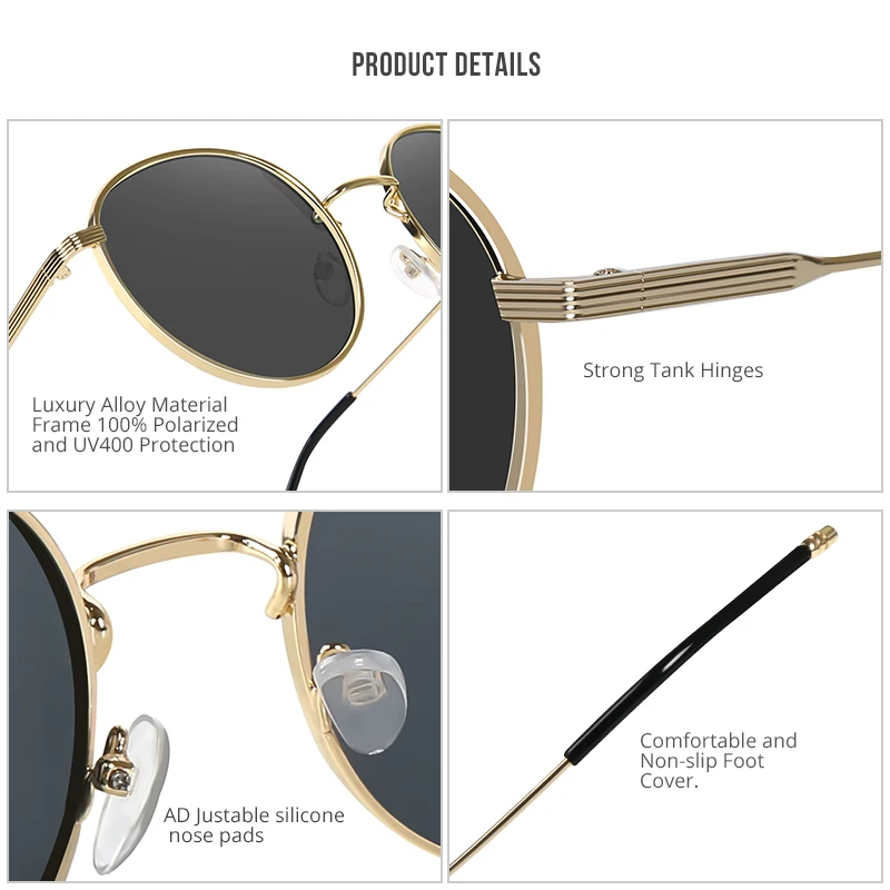 KDEAM For Women Polarized Sunglasses Steampunk Round Style All Black Shades Vintage Glasses With Zipper Case
