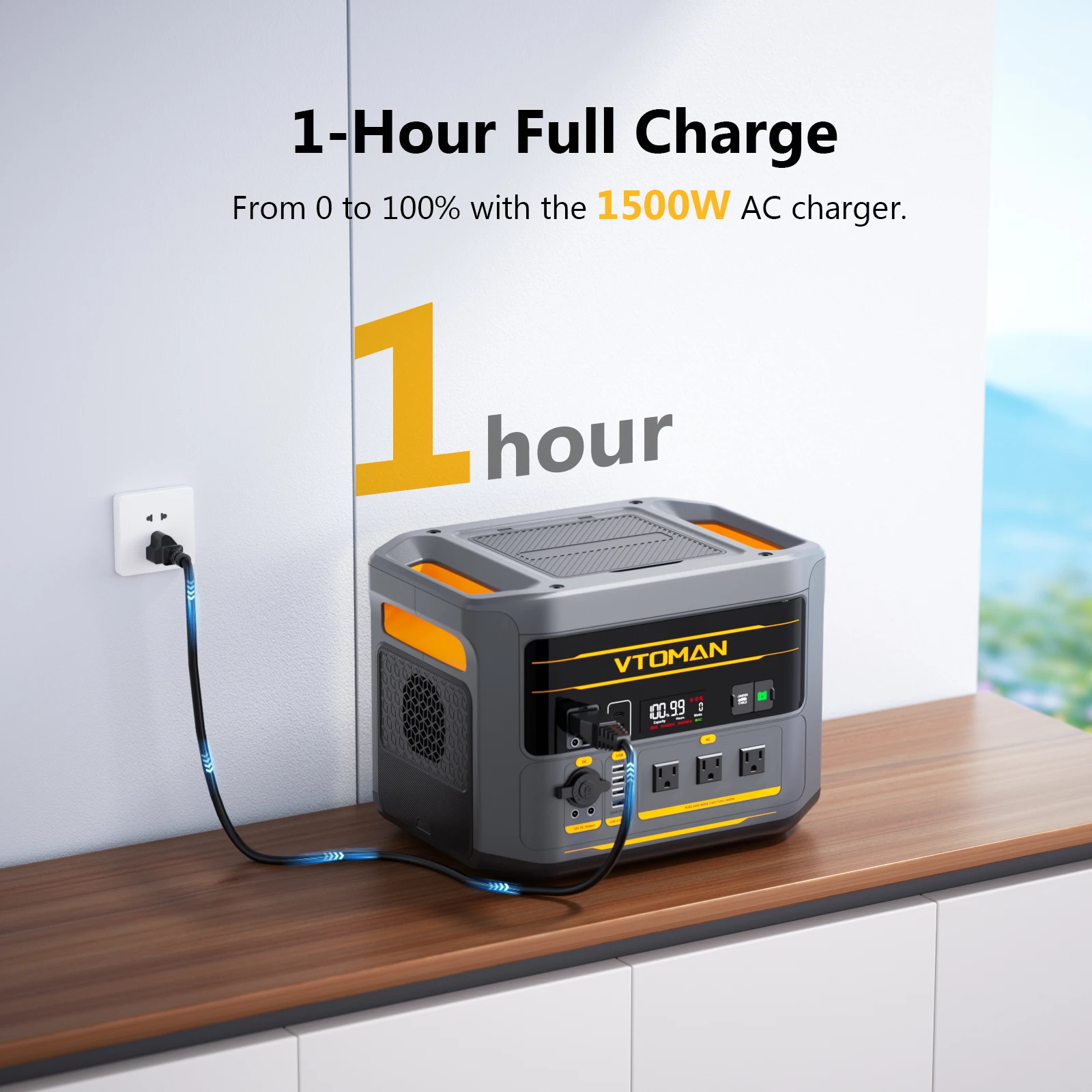 VTOMAN FlashSpeed 2400 Portable Power Station, 1408Wh LiFePO4 (LFP) Battery 2400W(Peak 3200W), Full Charge in 58 Min, UPS, Solar Generator, for Home Backup Power, Camping, RV, Off-Grid, Emergency