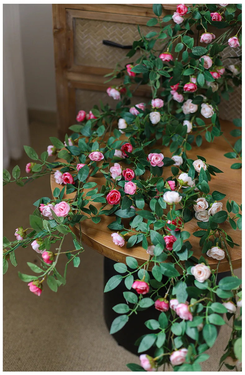 Künstliche Efeugirlande, Seidenrosen-Hängepflanzen, künstliche Blumen für Hochzeit, Zuhause, Garten, Wandbogen-Dekoration, künstliche Rosen – Detail 6