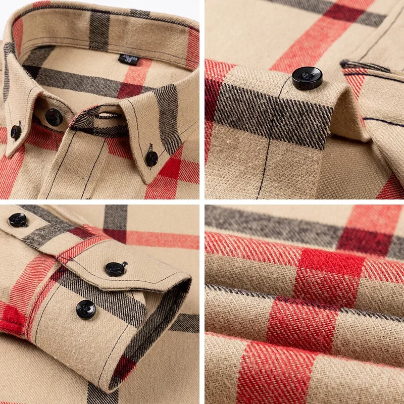 plus size 6xl 100%cotton brushed long-sleeve shirts for men slim fit formal plain shirt comfortable Casual plaid elegant clothes
