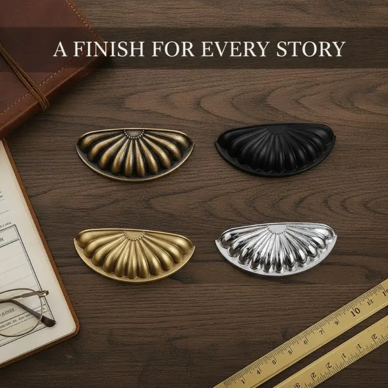Shell Design Semicircle Drawer Handles Waterproof Solid Zinc Alloy Cabinet Pulls for Bathroom Vanity Headboard Decor