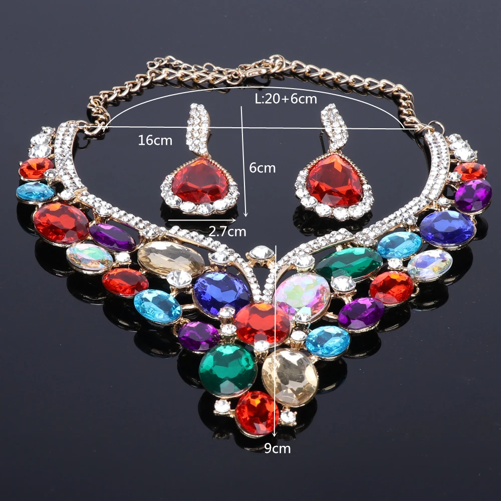 Fashion Indian Jewellery Indian Crystal Necklace Earrings Bridal Jewelry Sets For Brides Party Wedding Accessories Decoration