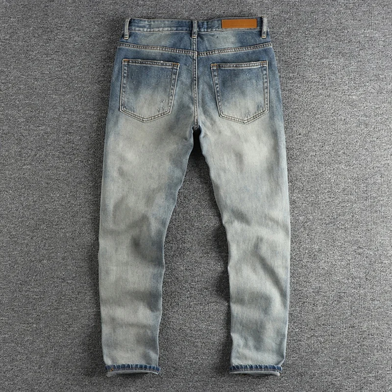 Spring and Autumn Ripped Washed Worn Jeans Men's Fashion Street Hip Hop Ins Trendy Side Zipper High Street Retro Long Pants