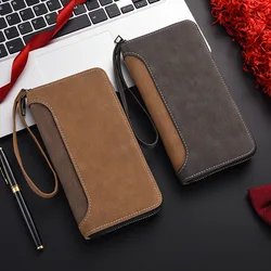 Cartera larga con múltiples ranuras para tarjetas para hombre, billetera delgada, delgada, de lujo, de diseñador, con bolsa de monedas