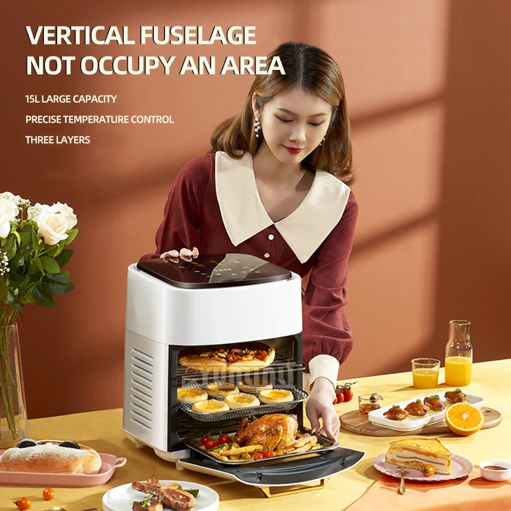 

1250w KZ1501 Air Fryer 15L Large Stainless Steel Electric Oven Fruit Dryer with Touch Screen and Viewable Window