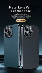 PC Electroplated Plain Leather Phone Case For iPhone 15 14 13 12 Pro Max With Built-in Lens Film And Shock-Absorbing Back Cover