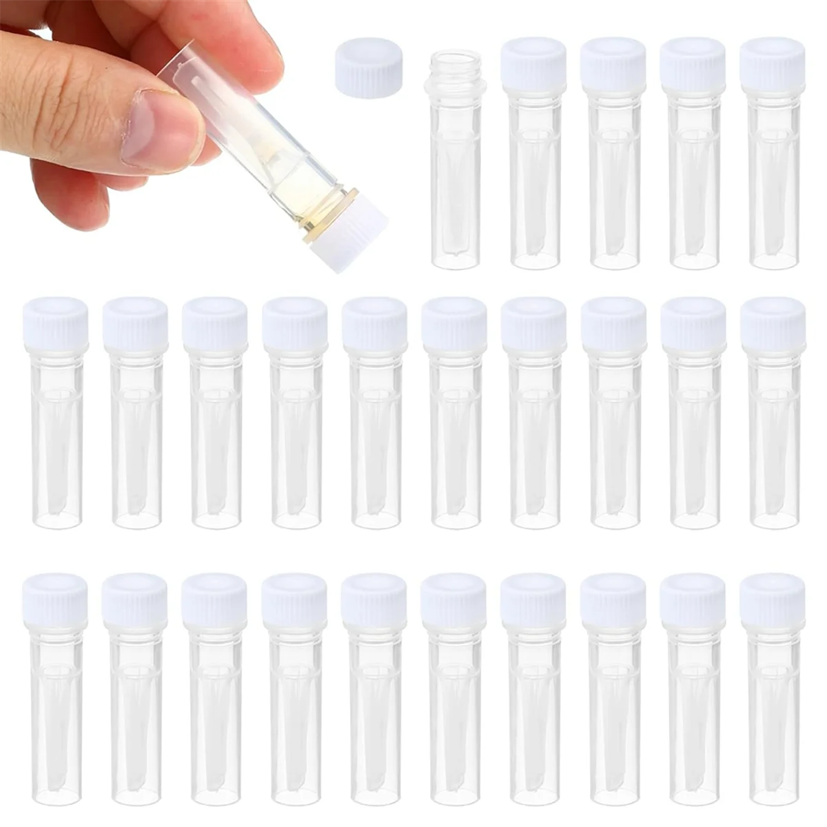 0.5ml Plastic Cryogenic, 25Pcs Self Standing Cryogenic Vial Screw Top Freeze Test Tube for Lab Laboratory Science