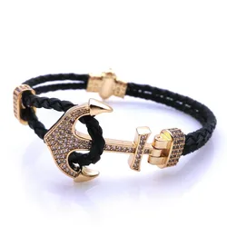 Fashion Micro-zircon Bracelet Anchor Sports Wind Leather Bracelet Male And Female Couple Leather Bracelet Birthday Gift