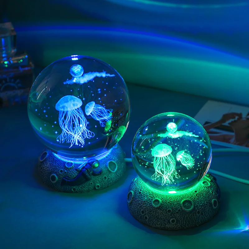 New crystal Ball Night Light Ornament  Luminous Resin Base  Glass Handicraft Ornament 3D Engraved Birthday Gift Home Decoration