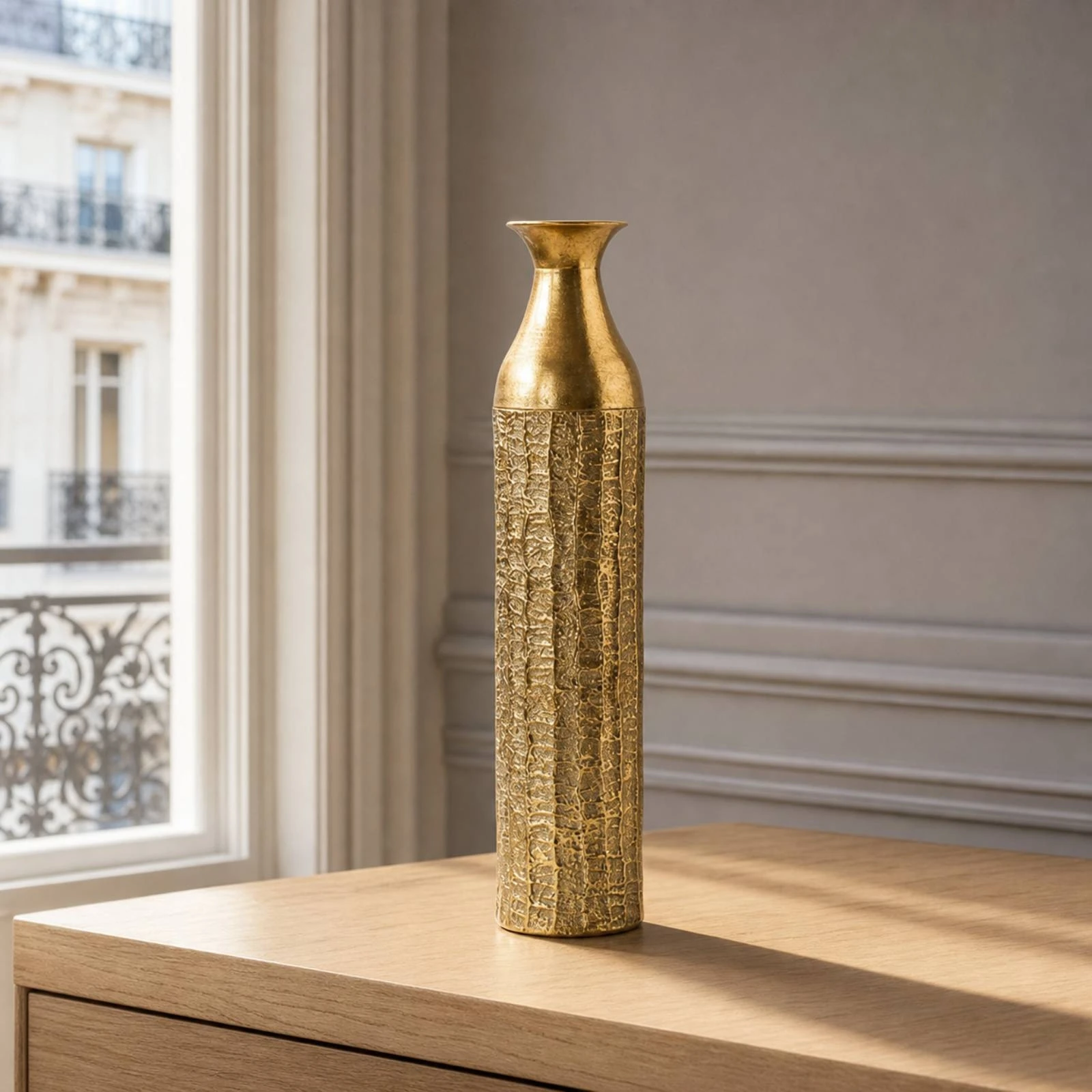 Tall Floor Vase Metalized Floor Vase with Flared Rim Slender for Living Room, Entryway