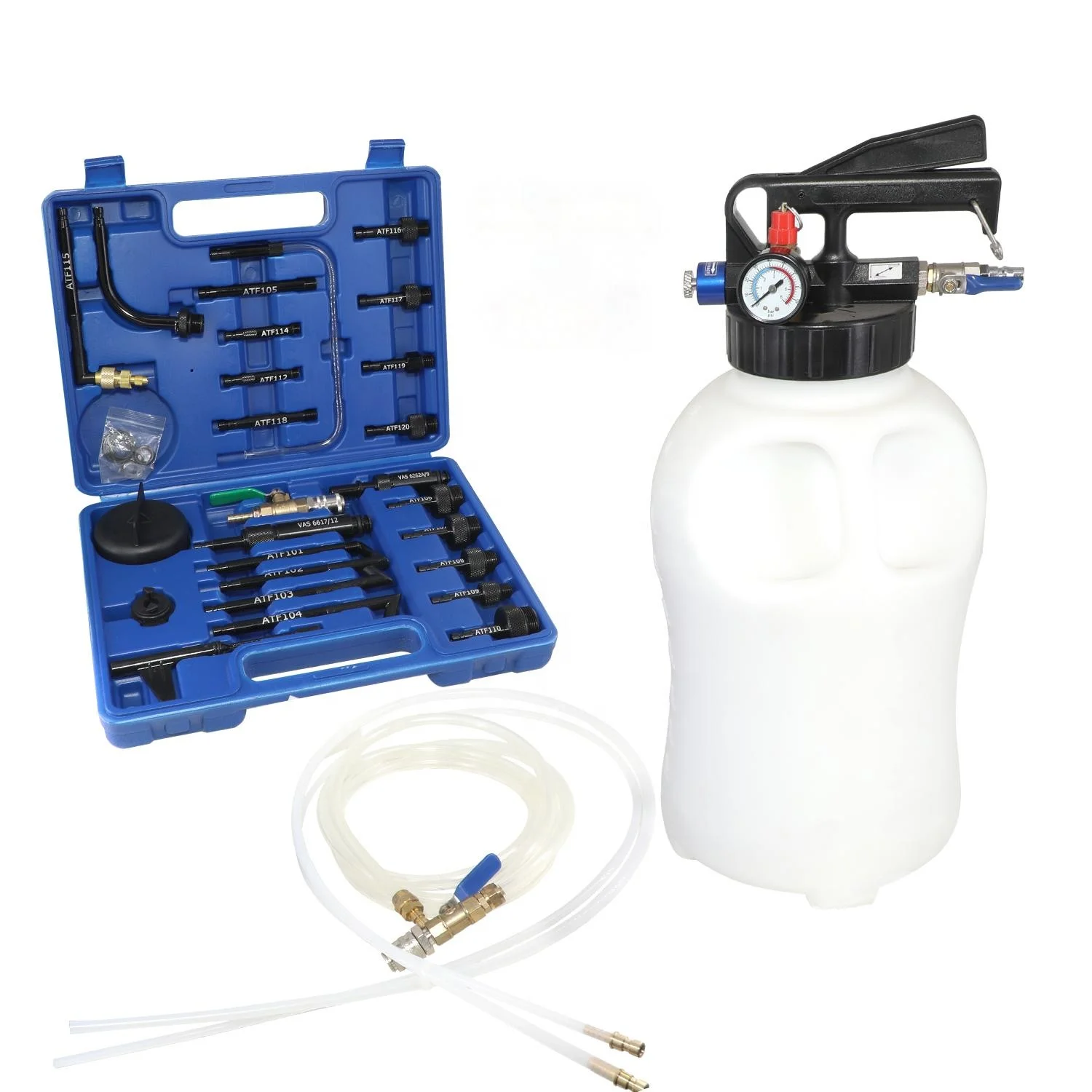 

Набор для заправки и перекачки трансмиссионной жидкости (ATF) для VW, Audi, CVT, DSG, BMW, Benz, 10 л, ручная и автоматическая трансмиссия, с насосом и адаптерами