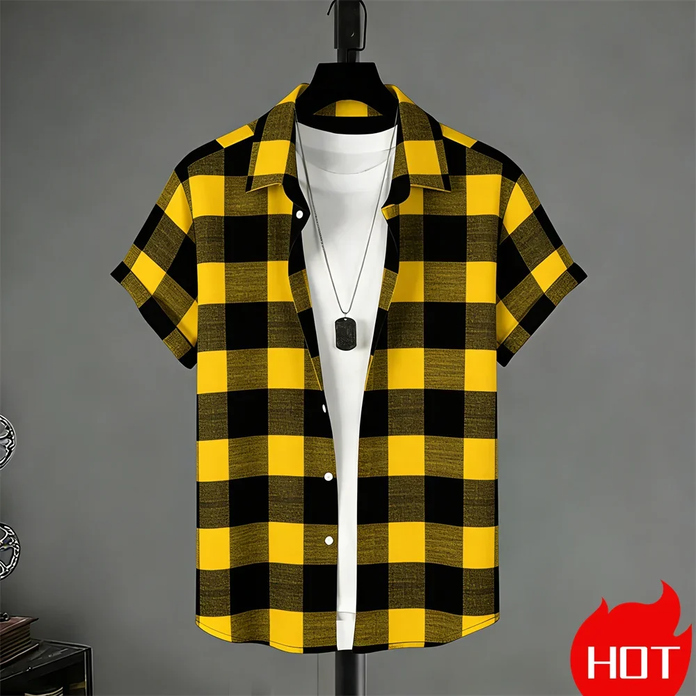 Plaid Shirt Men Casual Cool Check Pattern Colorblock Summer 3D Printed Lightweight Short Sleeve Trendy Stylish Comfy Soft Tartan