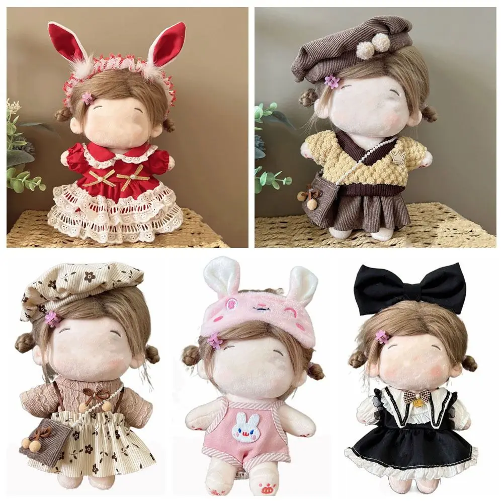 20CM Doll Clothes Doll Accessories Cap Headdress Miniature Dress Suit Changing Dressing Game Photo Props Doll Headwear Dress Set