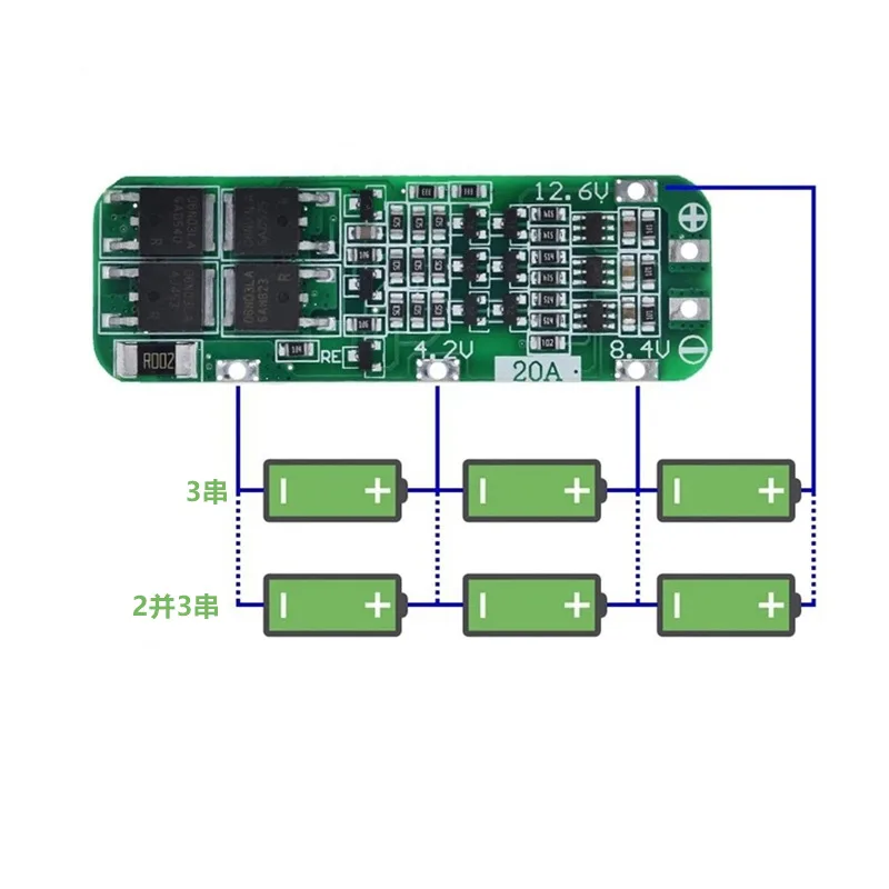 3String11.1V 12V 12.6V 18650 Lithium Battery Protection Board Start Electric Drill 20ACurrent