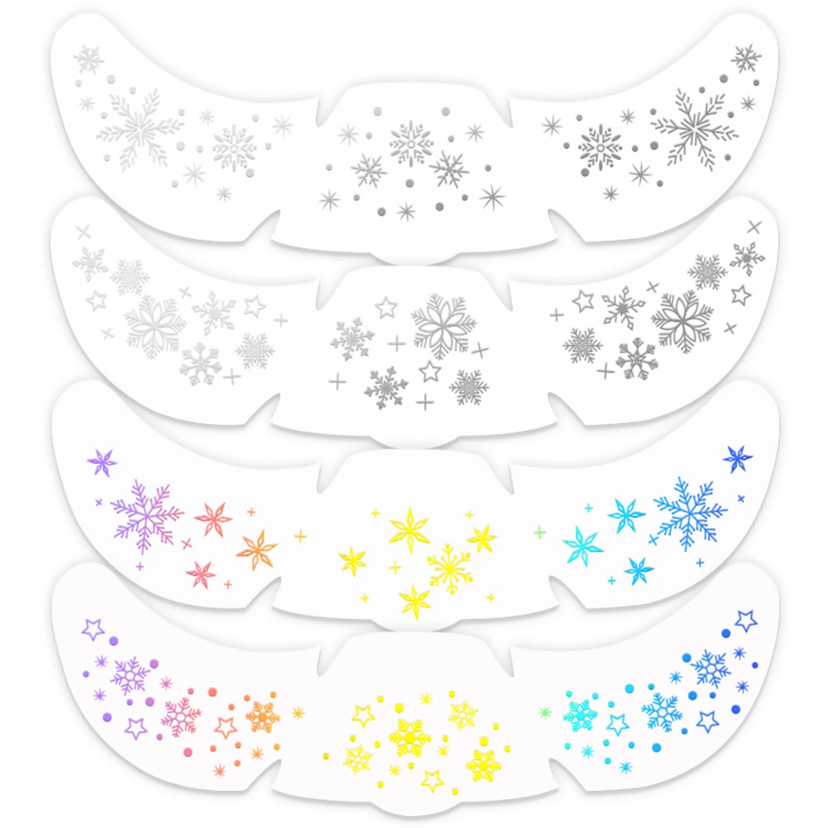 4pcs Christmas Face Tattoo Stickers Silver Laser Snowflake Stars Fake Freckles Temporary Tattoo Stickers for Party Festival