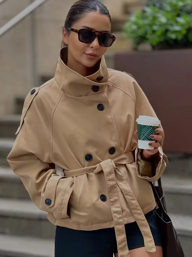 

Women's Jacket Long Sleeve Button With Belt Jackets for Women 2025 High Street Short Coats Lady Autumn Winter New Outerwears