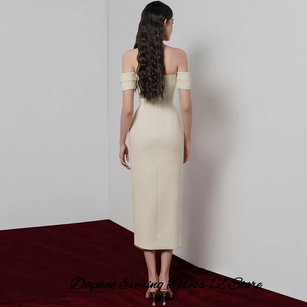 Classic Strapless Off the Shoulder Evening Dresses Graceful Short Sleeves Prom Dresses Simple Jersey Customized Celebrity Gowns
