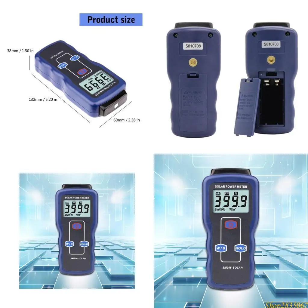 

Portable Solar Power Meter Light Meter Solar Radiation Tester 0.1-1999.9 Solar Power Meter Data Collection SM206 831F