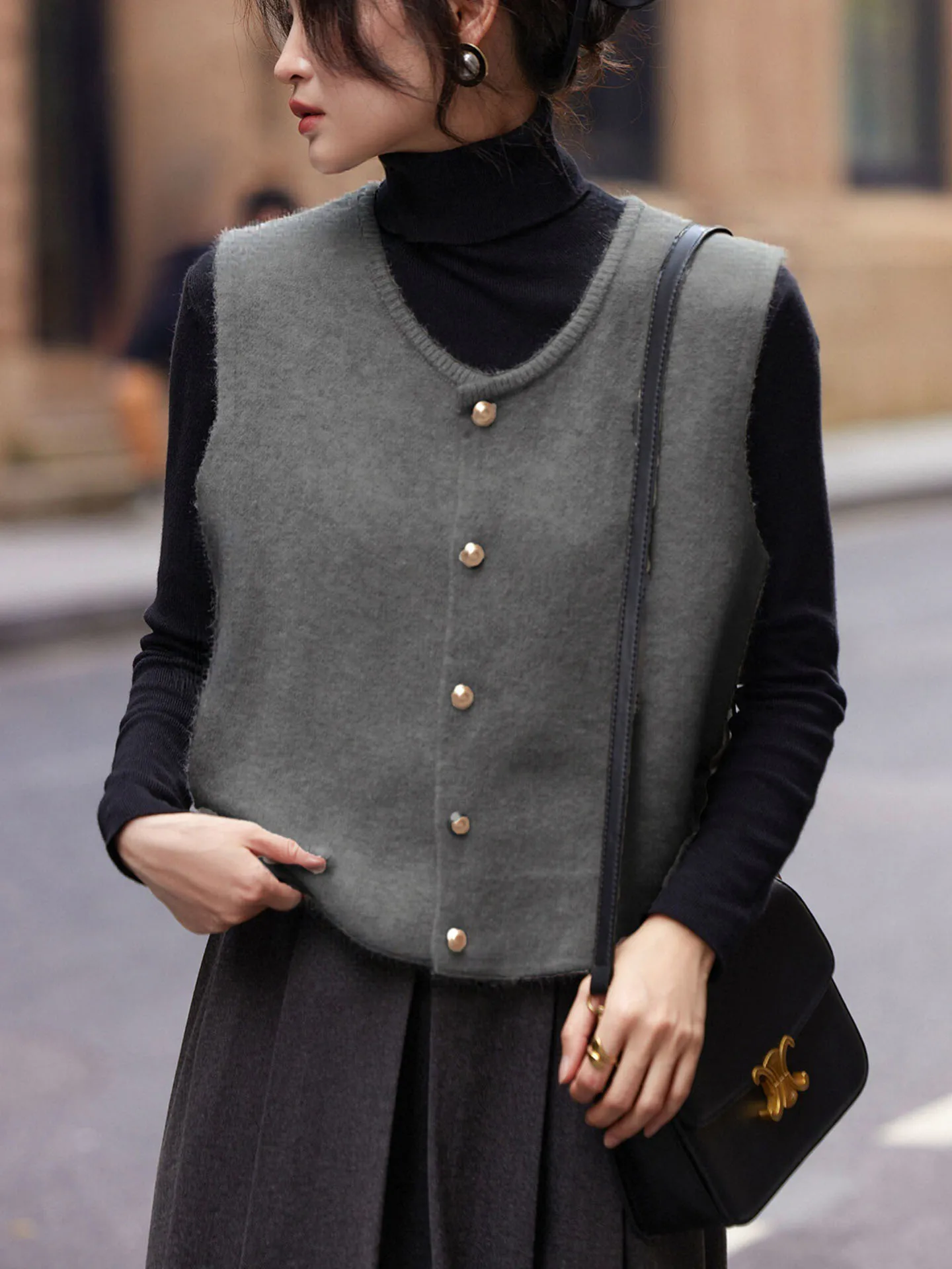 Comodo gilet lavorato a maglia da donna Svel Top Faionable Design a strati Colore puro Trendy Pendolarismo Sle Stagione invernale