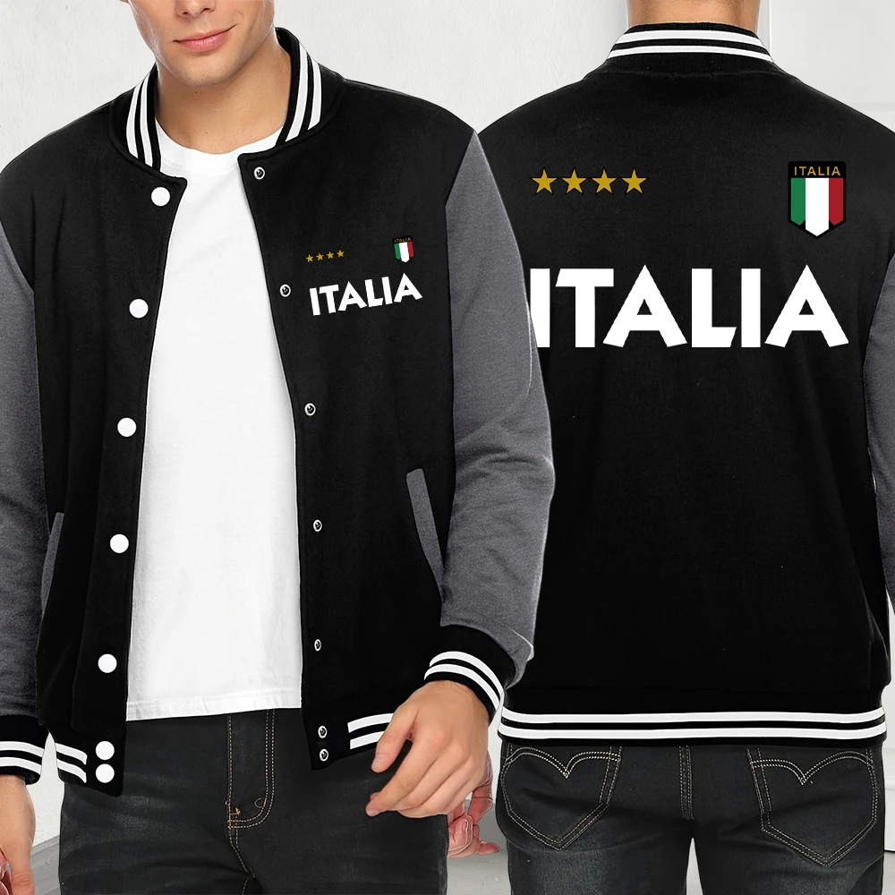 إيطاليا العلم الإيطالي طباعة رجالي الشارع الشهير الكرتون ملابس فضفاضة موضة سترات كبيرة الحجم الخريف الصوف للجنسين البيسبول جيرسي #2