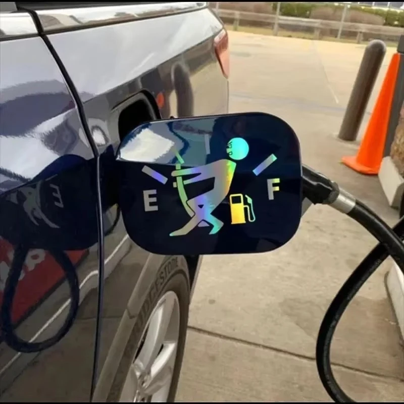 

1Fun fuel tank cap stickers - Vinyl self-adhesive matte surface cartoon design for high-oil consumption cars，Black