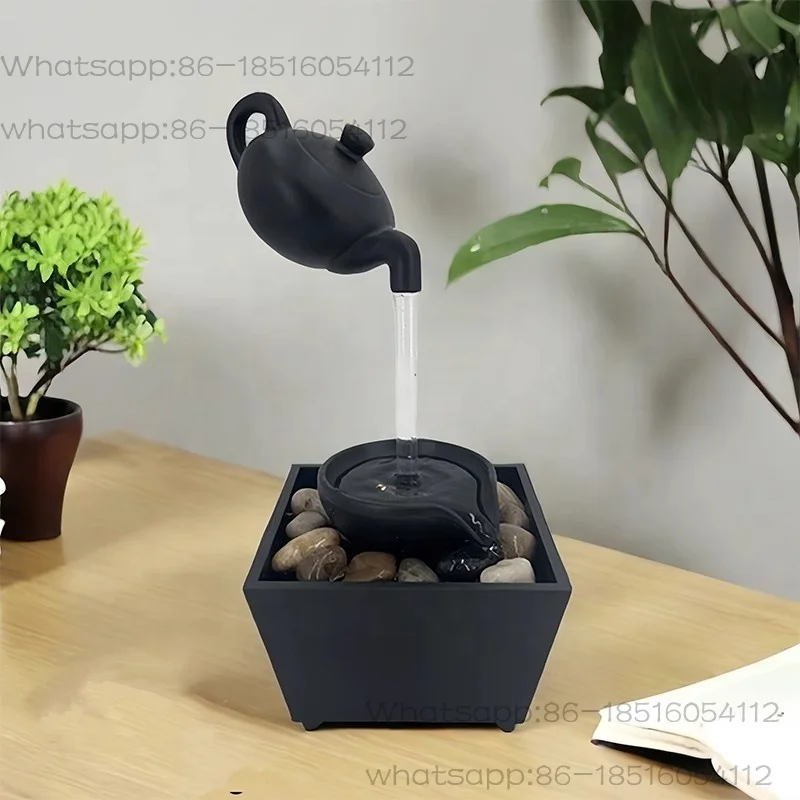 Creative water decoration floating teapot mini desktop fountain suitable for office, home, living room