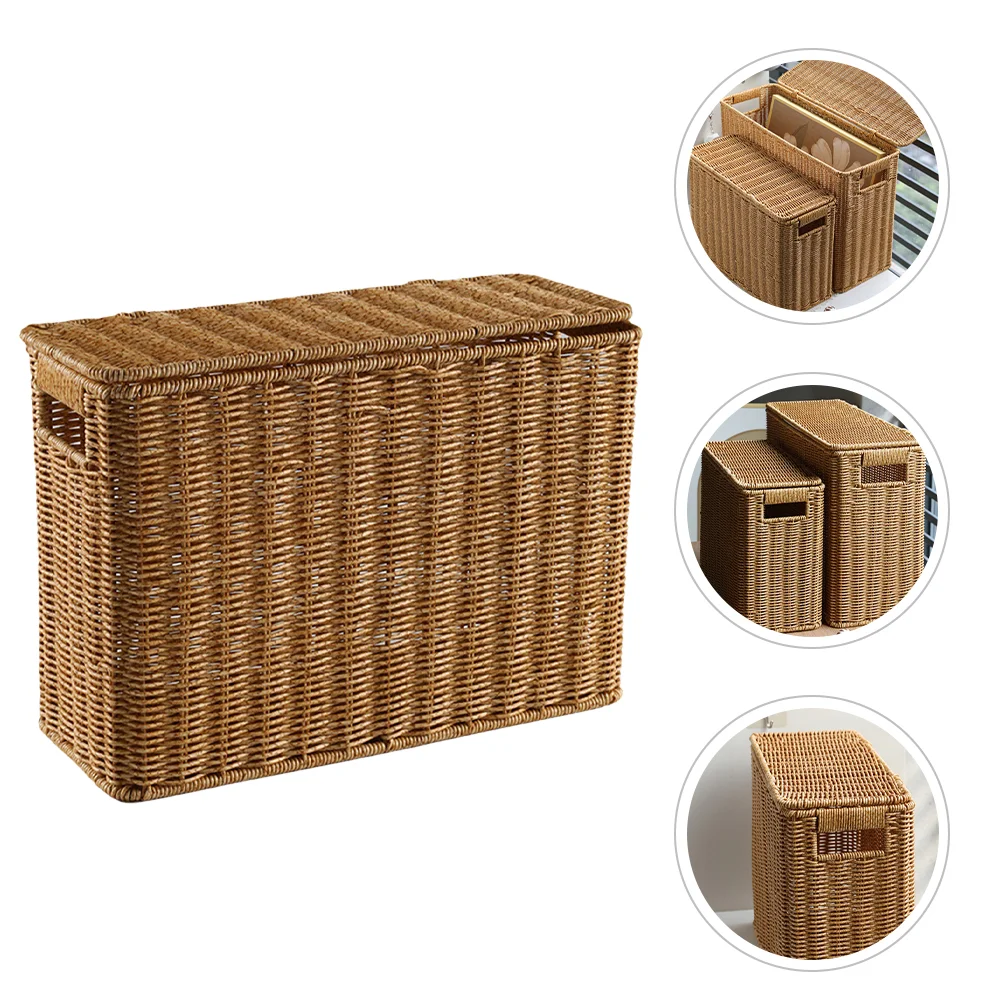 

Narrow and Tall Storage Box with Lid Weaving Container Garbage Cans Organizing Baskets Plastic Toys Trash Bin