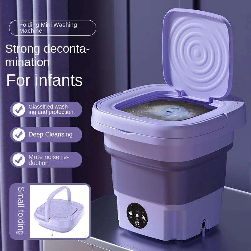 Portátil pequena máquina de lavar roupa dobrável com secador giratório para uso doméstico, mini máquina de lavar roupa para meias, roupa interior, calcinha, 6L