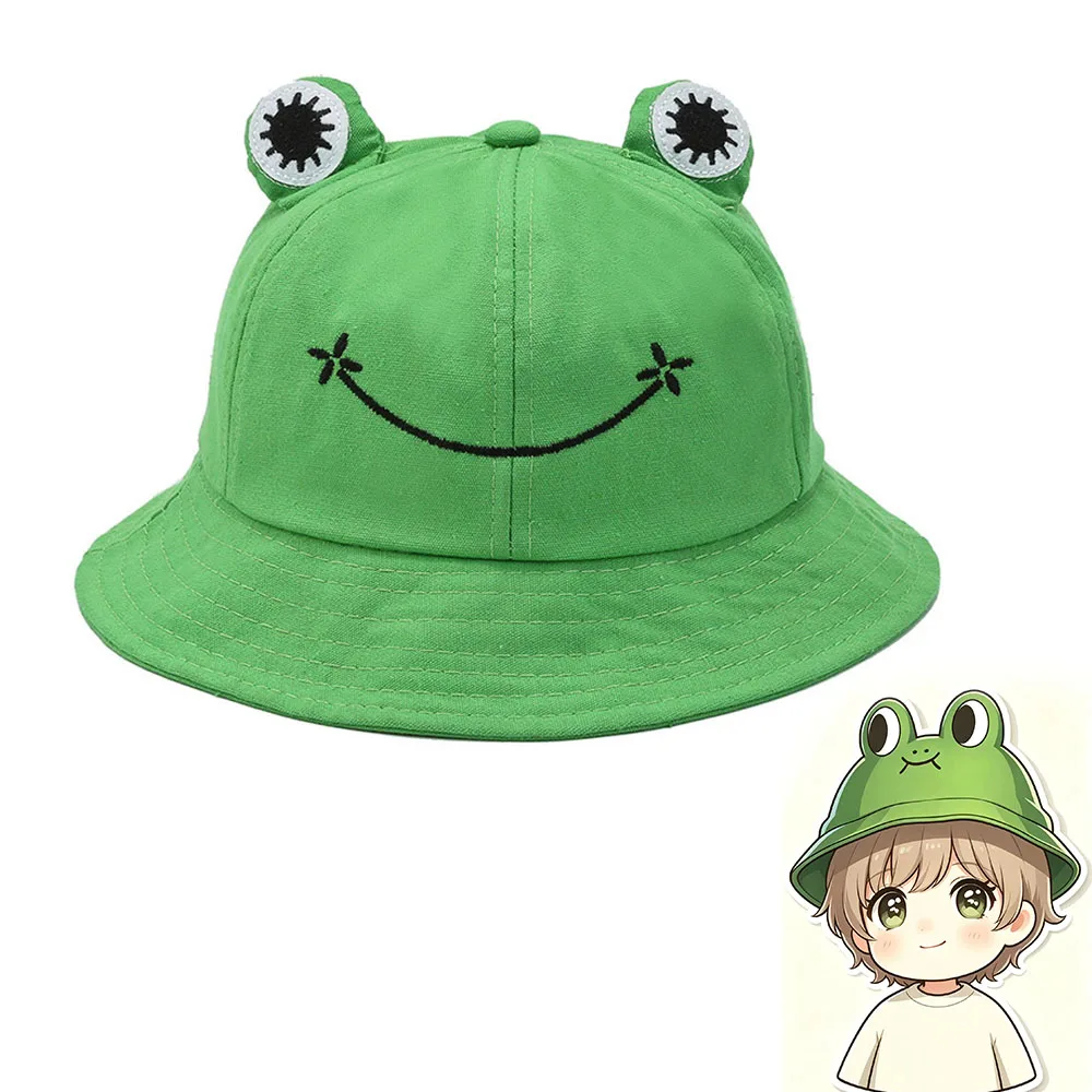 New Cute 3D Frog Eyes Bucket Hat Green Cartoon Embroidery Fisherman Hat Halloween Florian Cosplay Party CostumeAccessory Sun Hat