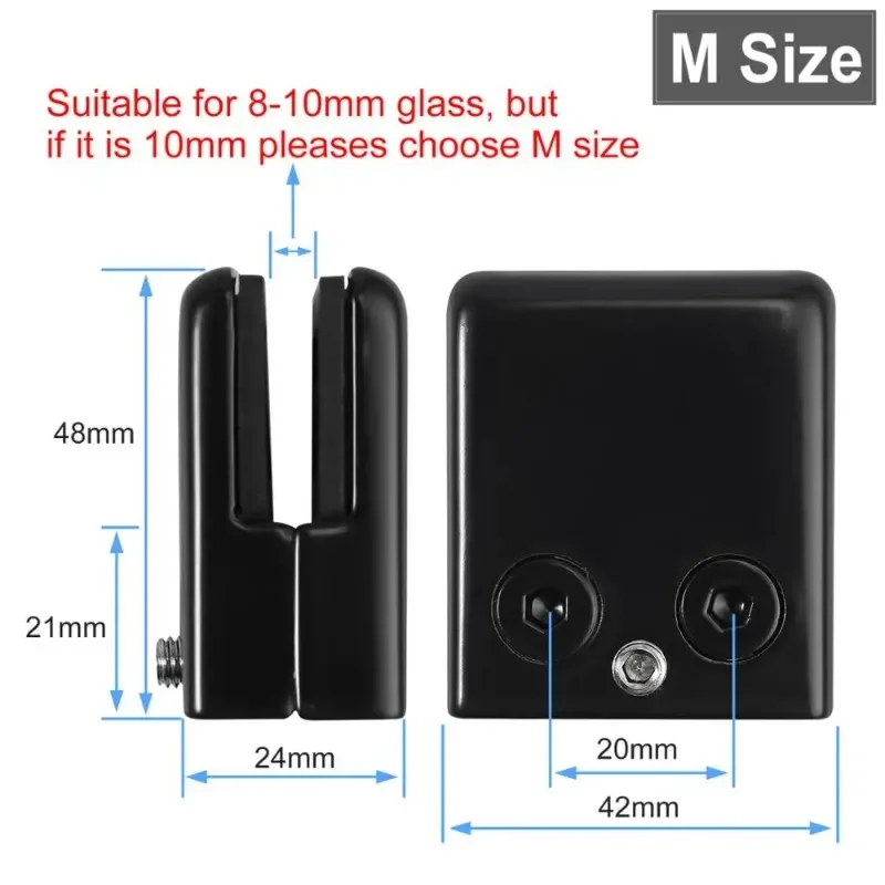 

8Pcs Square Glass Clamps Stainless Steel 304 Clip Flat Back Bracket Shelf Balustrade Holder Clamp 8-10MM Black / White
