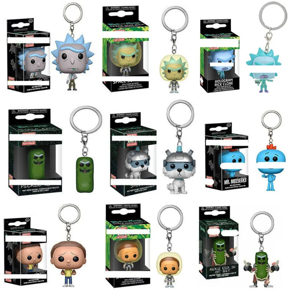 FUNKO POP Keychain Rick and Morty Multiple Options Anime Model Dolls Toy Pocket Backpack Pendant Keychains Kids Birthday Gifts