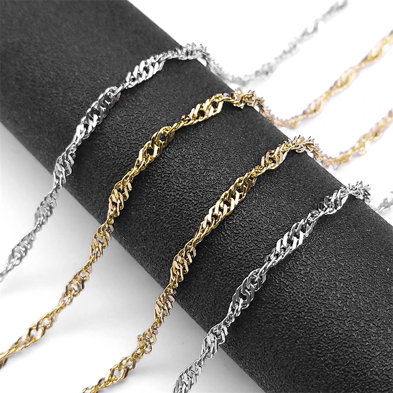 Stainless Steel Water Wave Chain Necklace for Women Gold Sliver Color Aesthetic Spiral Shape Link Wedding Jewelry Accessories