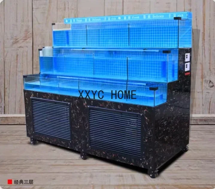 

Мобильный аквариум-витрина для морепродуктов, интегрированный с холодильной камерой, коммерческий, на заказ, из стекла