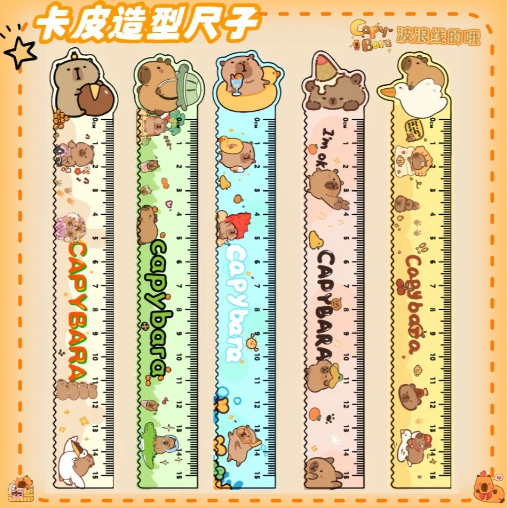 

3pcs Cute Cartoon Capybara Ruler Students' Supplies Wave Drawing Line Ruler 15cm Acrylic Painting Measuring Ruler Stationery