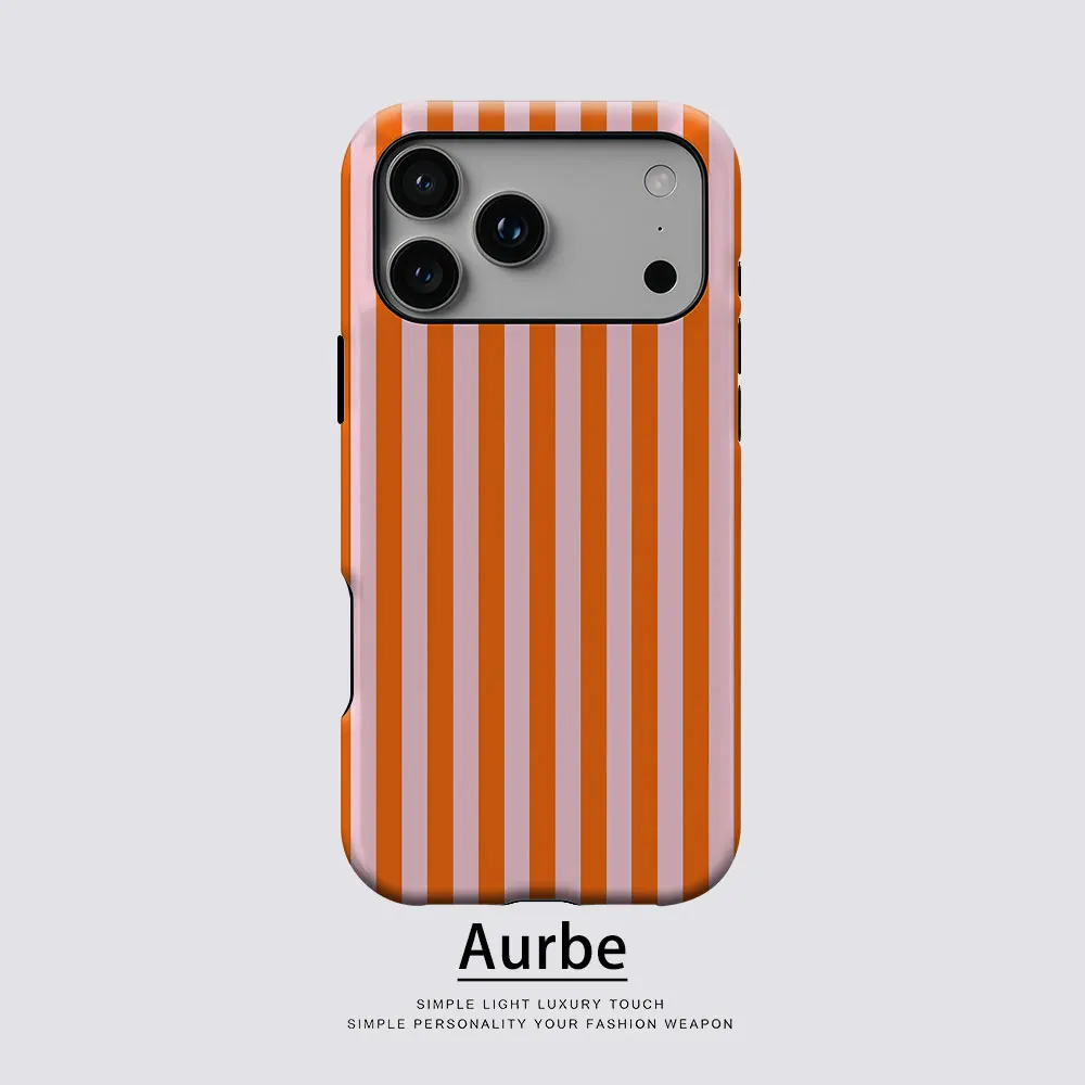 Aurbe Matte 2-in-1 Film Magsafe Hülle für iPhone 17 16 15 14 Plus 17 Pro Max Stoßfeste Hartschale Orange & Rosa Streifen Hülle