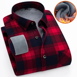 2023 Autumn/Winter New Men's Fashion Long Sleeve Plaid Shirt Fleece and Thick Warm Men's Casual High Quality Large Size Shirt