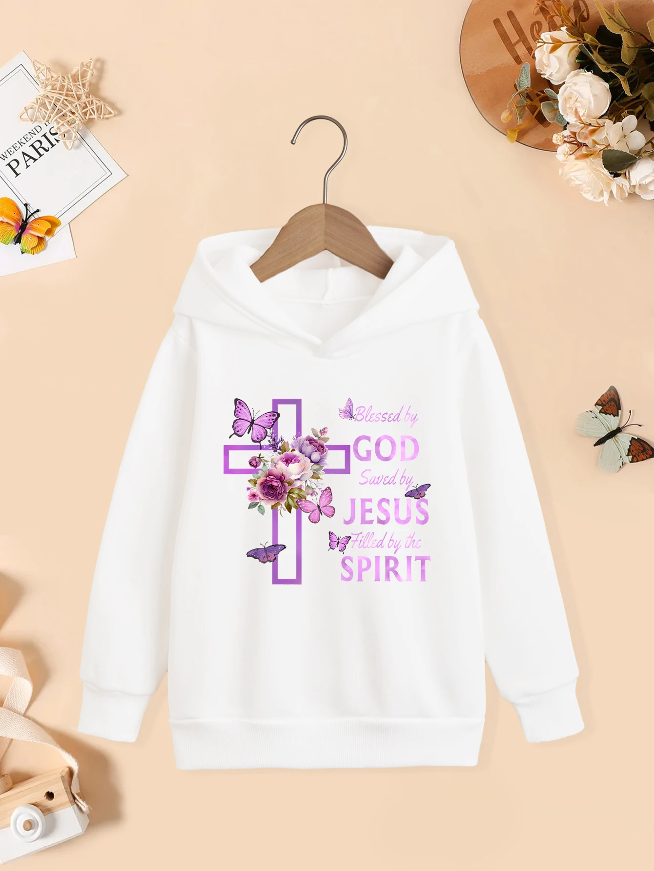 

God Jesus Spirit Children's Hoodie Simple Letter Printed Tops Boys' Clothing Autumn Winter Comfortable Lightweight Girls' Shirt